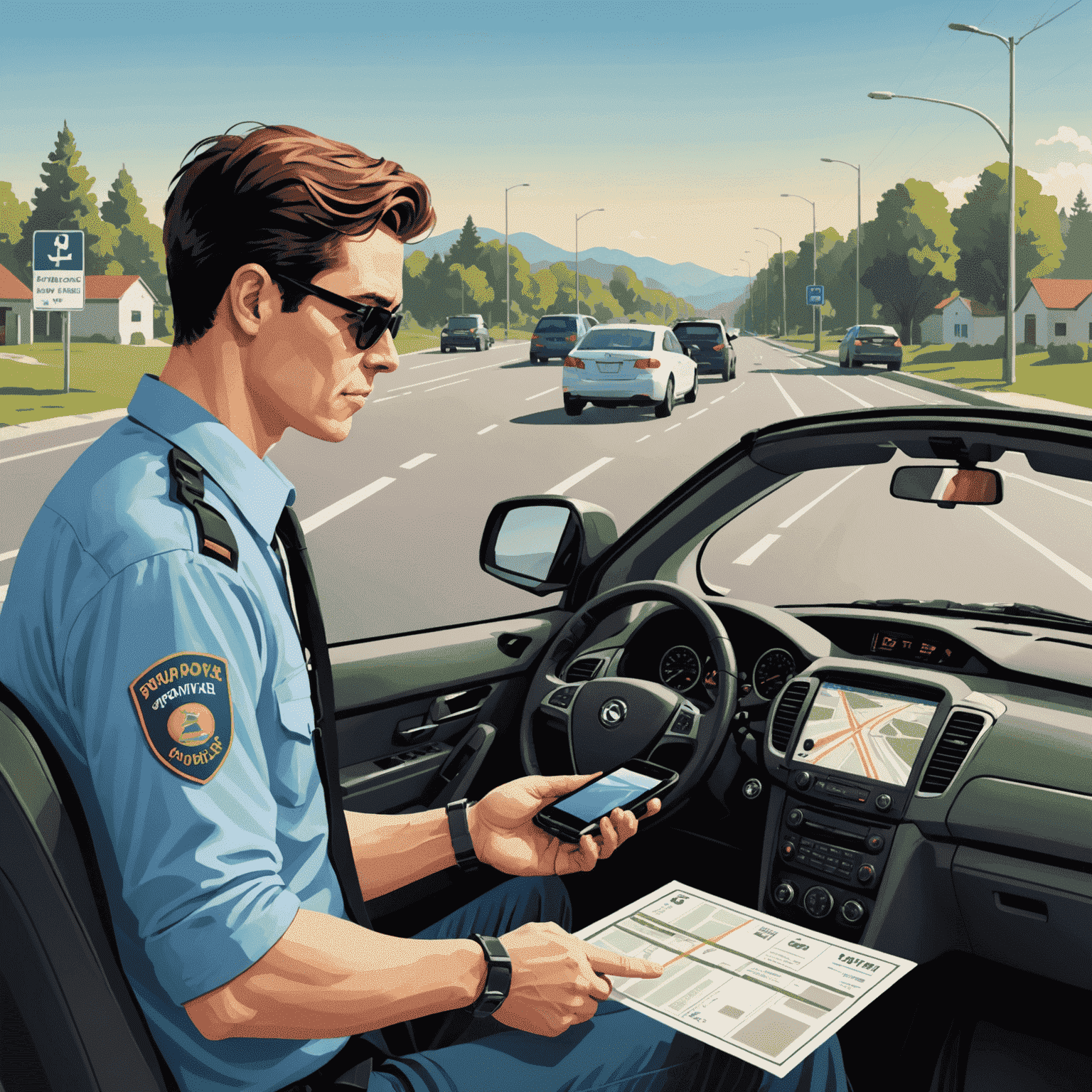 Illustration of a person paying a road fine online using a smartphone or computer