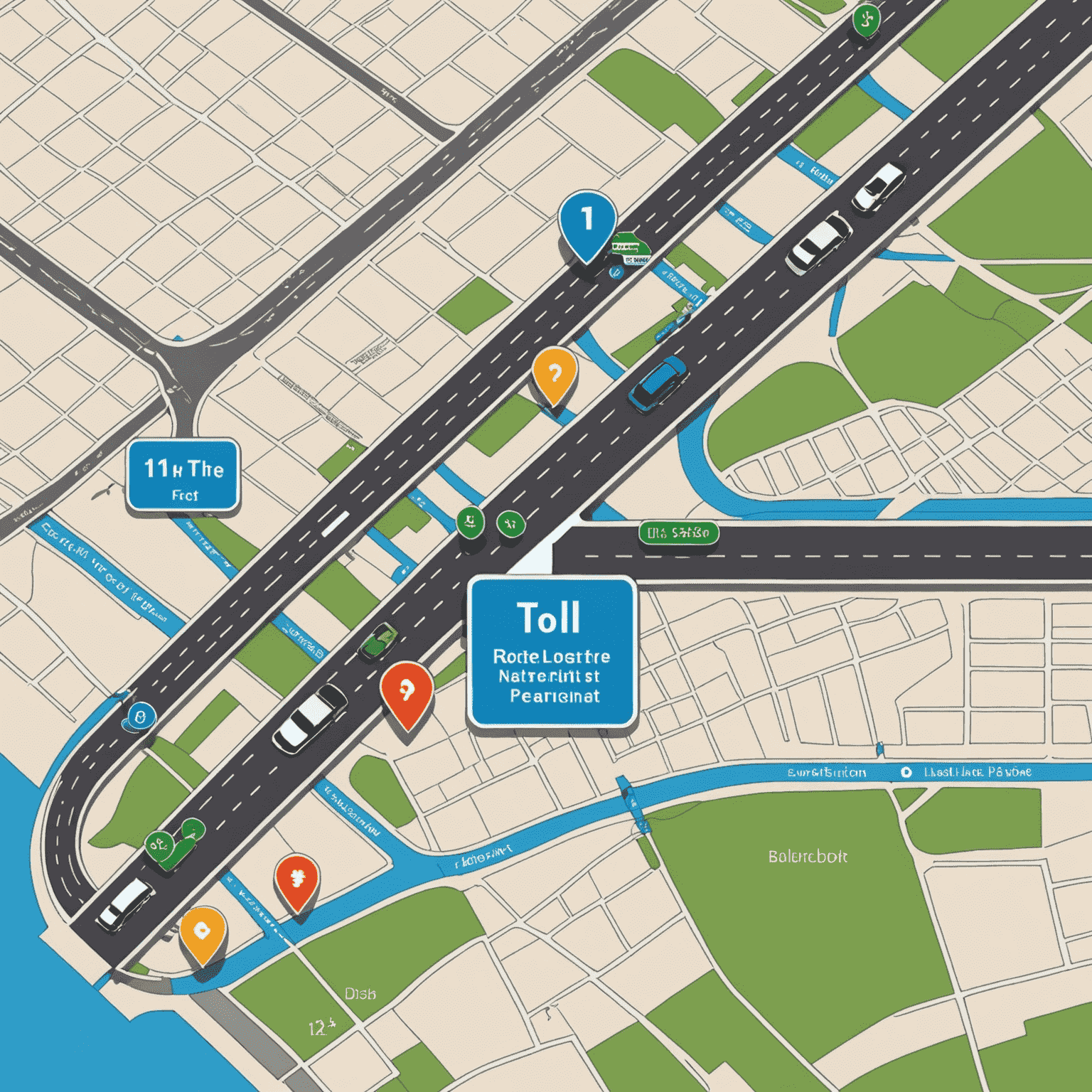 An interactive map with toll points highlighted and a calculator overlay